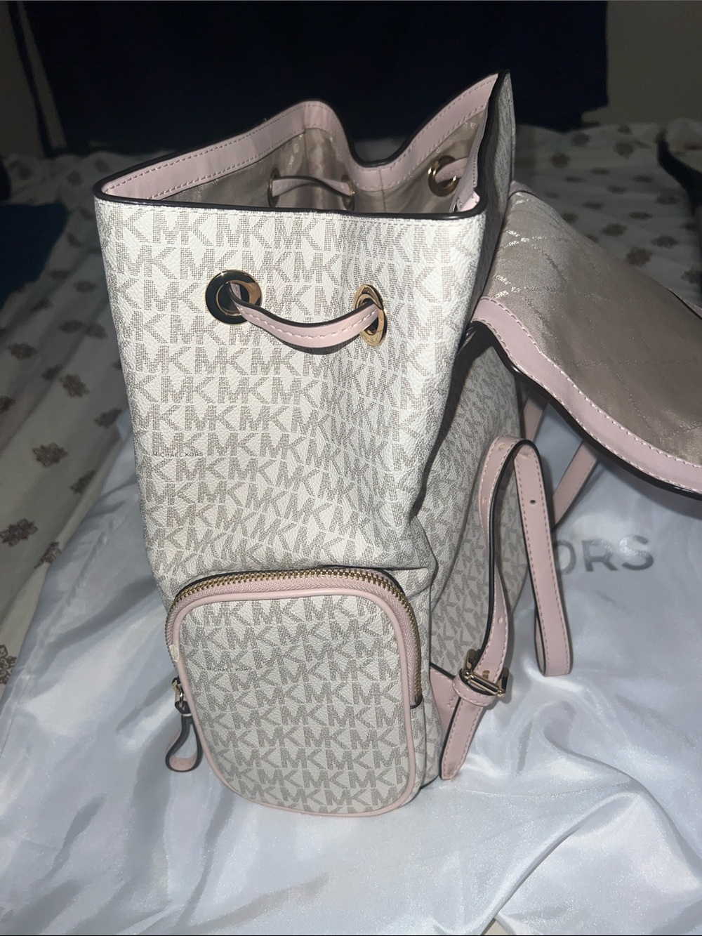 Michael Kors Light Pink and Beige MK Logo Backpack - Picture 6 of 9